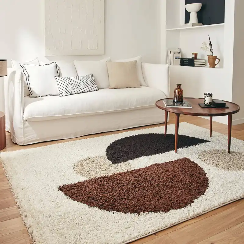 Alfombra interior shaggy motivos circulares beige, marrón, negro - Alfombras