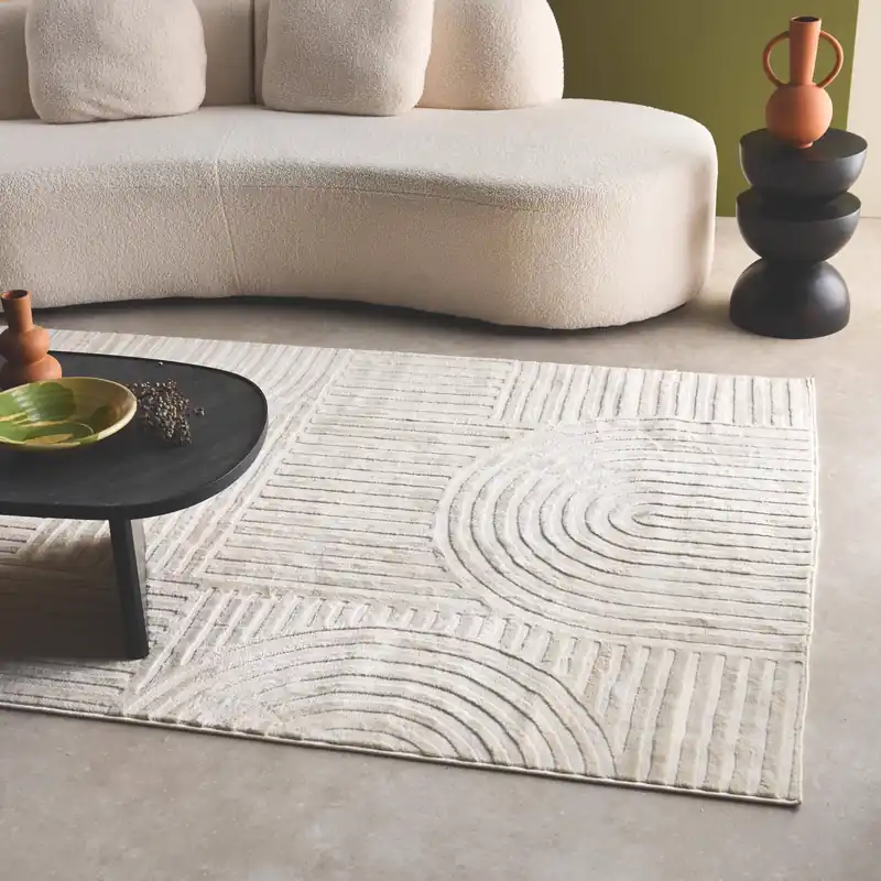 Alfombra interior con diseño gráfico arcos, crema - Alfombras