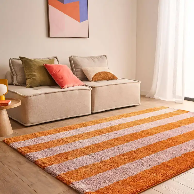 Alfombra interior con rayas naranja y rosa - Alfombras