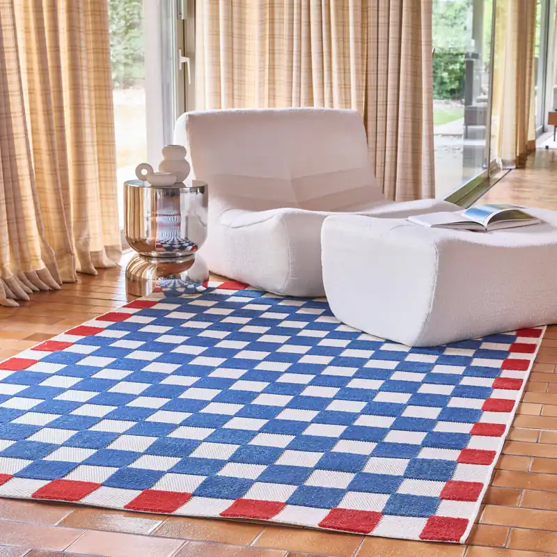 Alfombra interior/exterior de cuadros azul y rojo - Alfombras