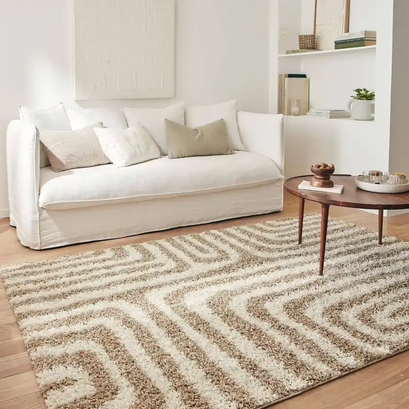 Alfombra interior shaggy motivos geométricos beige - Alfombras