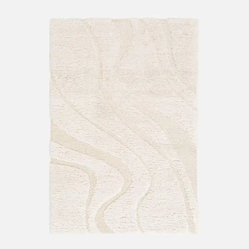 Alfombra interior de pelo largo diseño geométrico beige - Alfombras