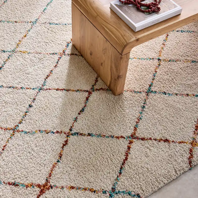Alfombra interior estilo shaggy bereber crema y multicolor - Alfombras
