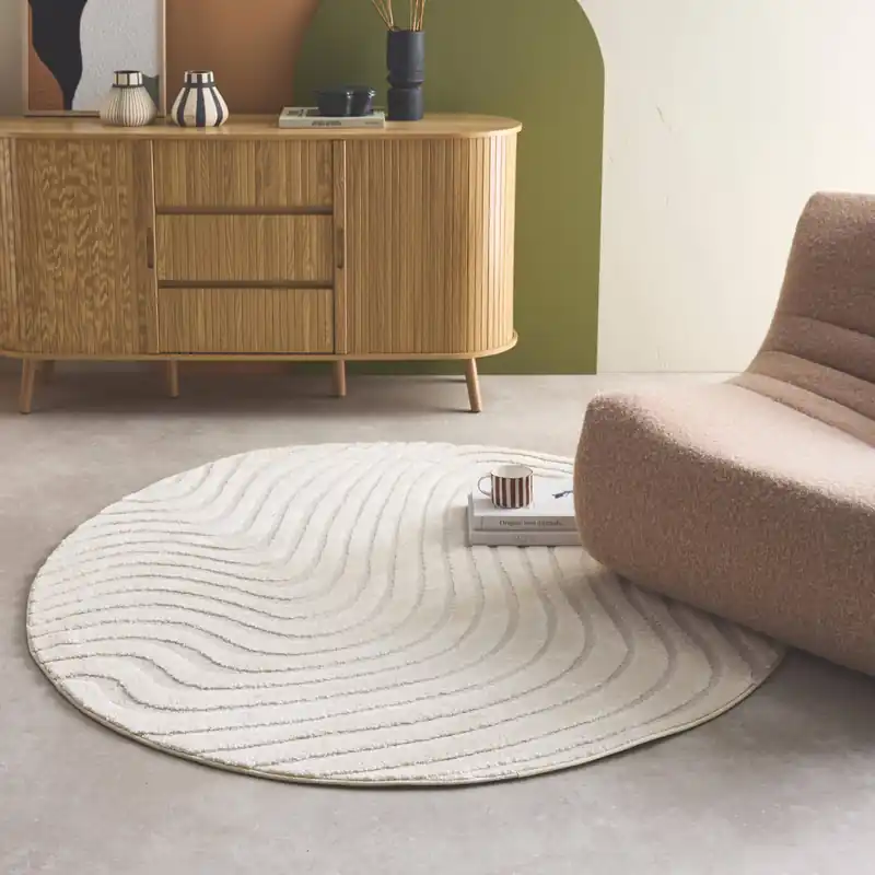 Alfombra interior con motivos ondulados en relieve, crema 160cm - Alfombras
