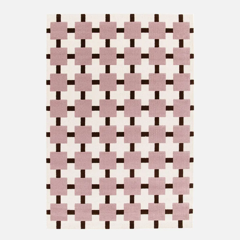 Alfombra interior con diseño de cuadros rosa y marrón - Alfombras