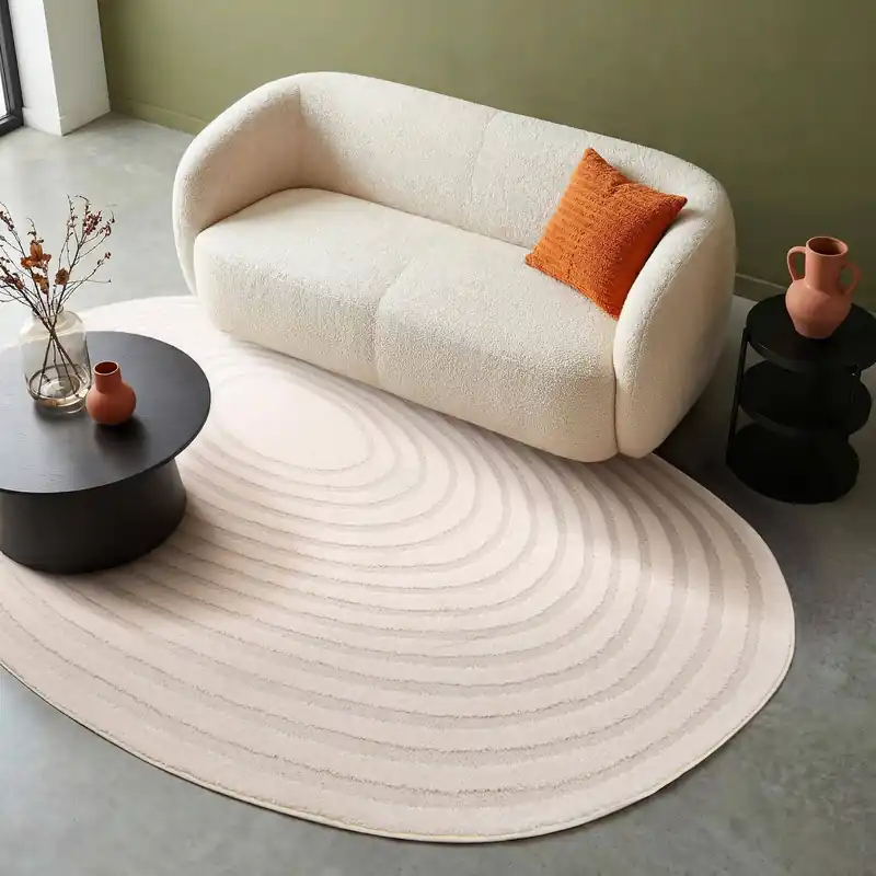 Alfombra interior shaggy guijarro diseño circular beige - Alfombras