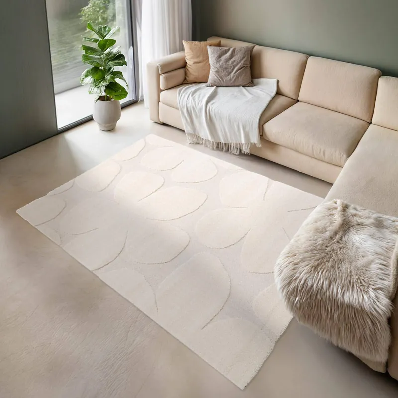 Alfombra interior shaggy diseño floral beige - Alfombras