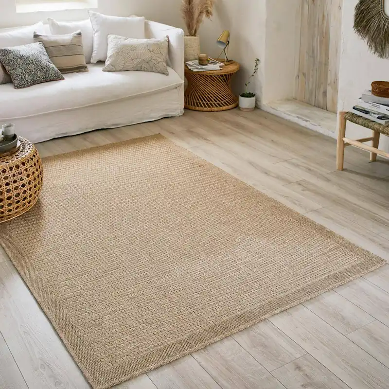 Alfombra interior/exterior efecto tela de yute beige - Alfombras