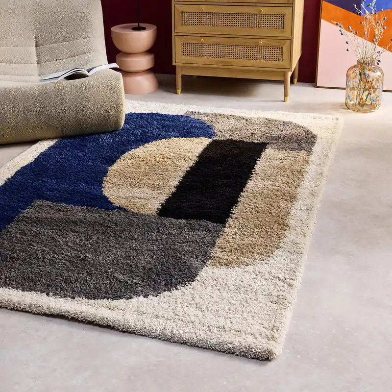 Alfombra interior shaggy de motivos geométricos multicolor - Alfombras