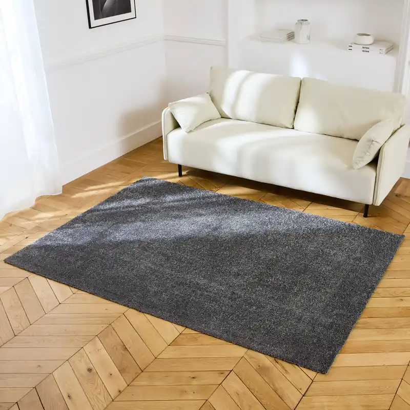 Alfombra interior de terciopelo rizado gris antracita - Alfombras