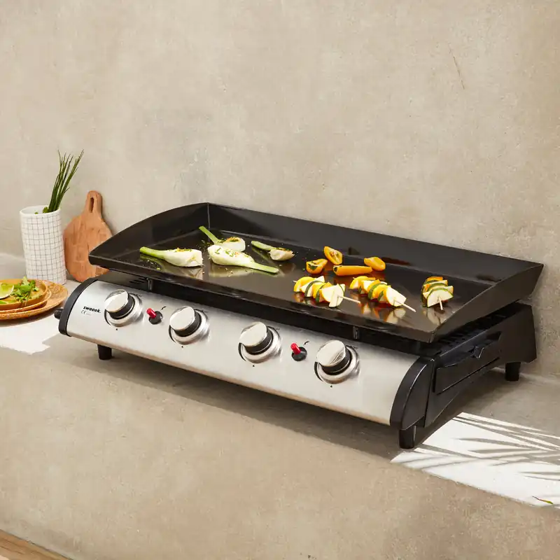 Plancha de gas 4 quemadores de acero inoxidable con utensilios, 10kW - Planchas de gas
