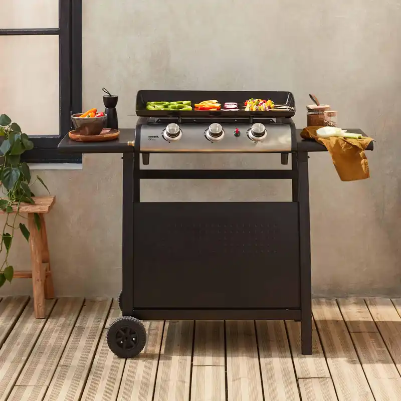 Plancha de gas de 3 quemadores 7,5kW + carro - Planchas de gas