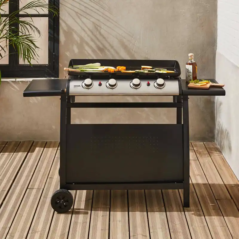 Plancha de gas 4 quemadores 10kW + carro - Planchas de gas