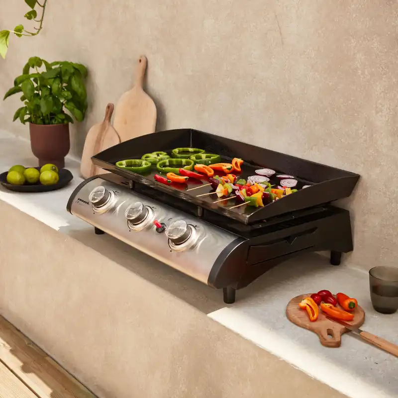 Plancha de gas con 3 quemadores de acero inoxidable, 7.5kW - Planchas de gas
