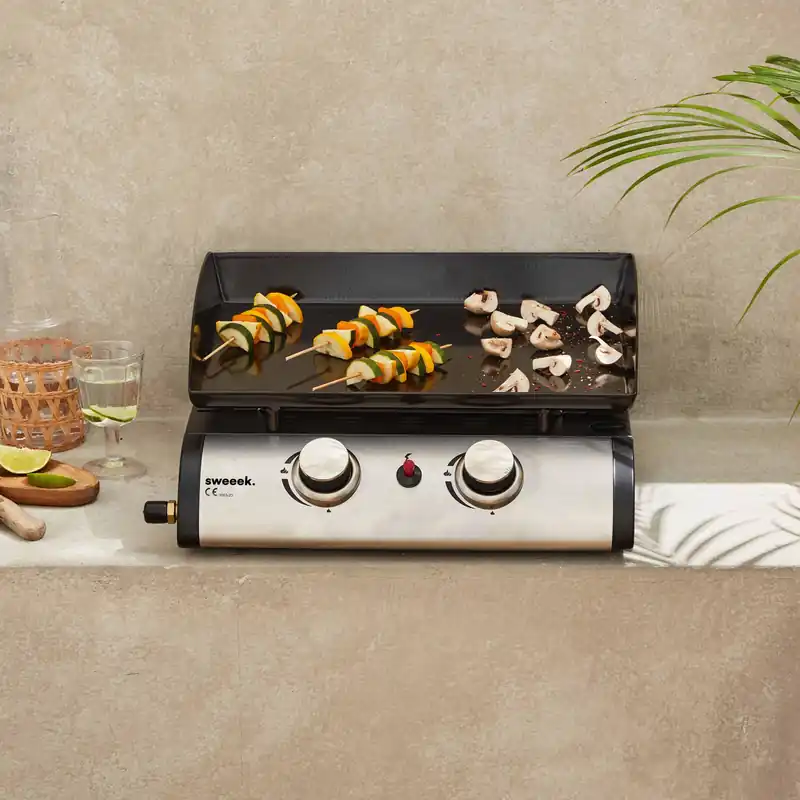 Plancha de gas con 2 quemadores de acero inoxidable, 5kW - Planchas de gas