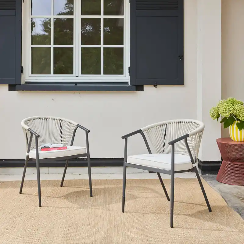 Silla de jardín apilable de acero y cuerdas, set de 2 - Sillas de jardín