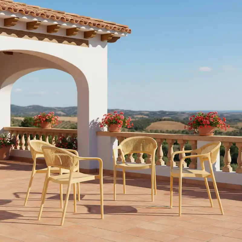 Silla de jardín apilable con efecto cuerda, set de 4 - Sillas de jardín