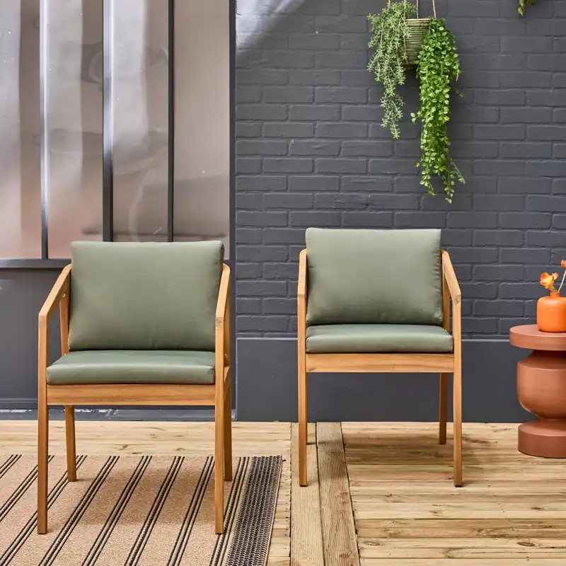 Silla de jardín de madera de acacia, set de 2 - Sillas de jardín