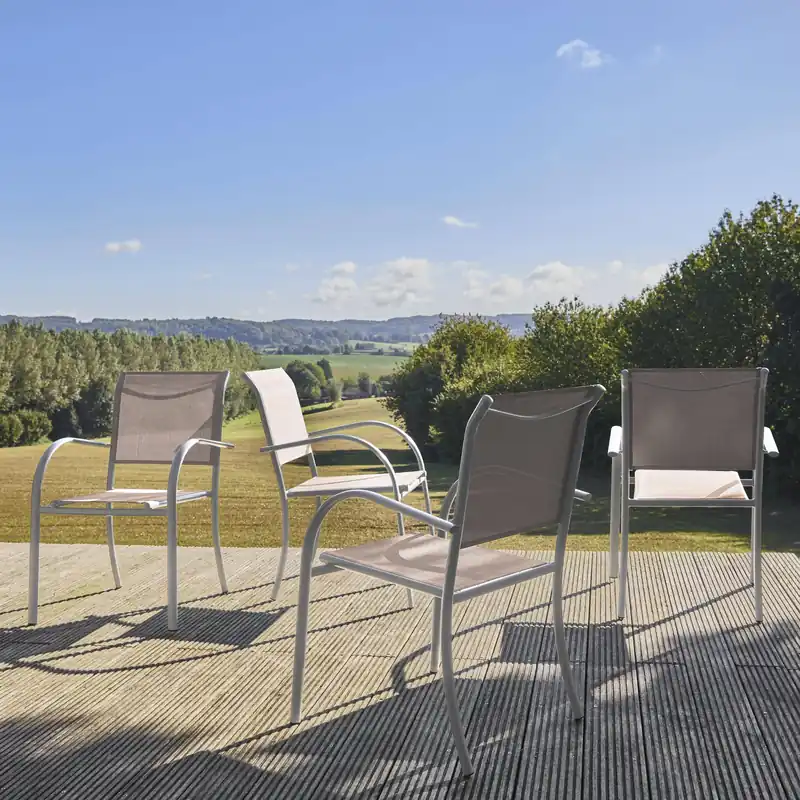 Silla de jardín de aluminio y textileno, set de 4 - Sillas de jardín