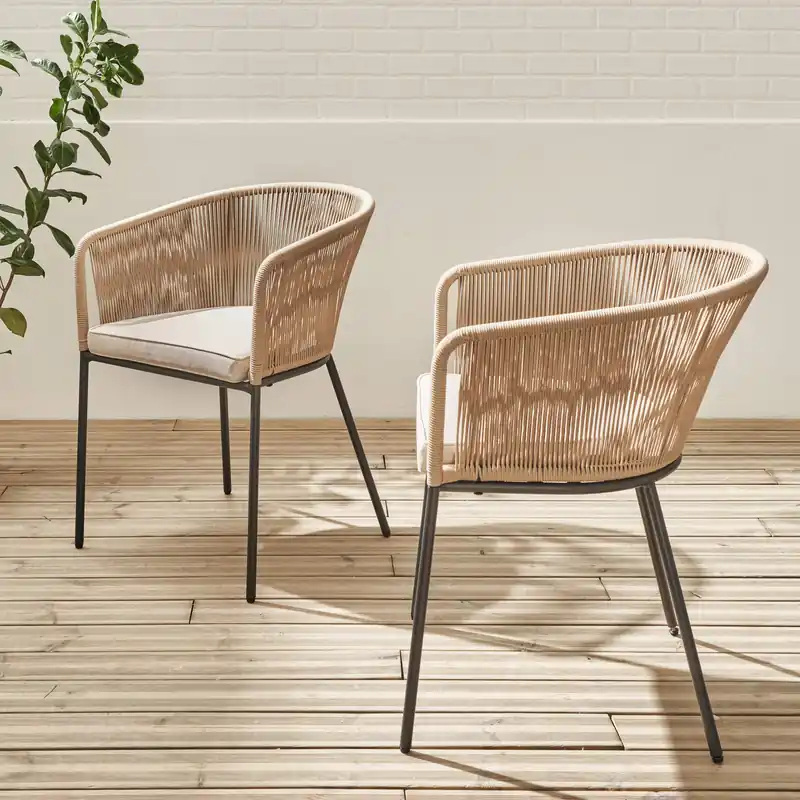 Sillón de jardín de cuerda y acero galvanizado, set de 2 - Sillas de jardín