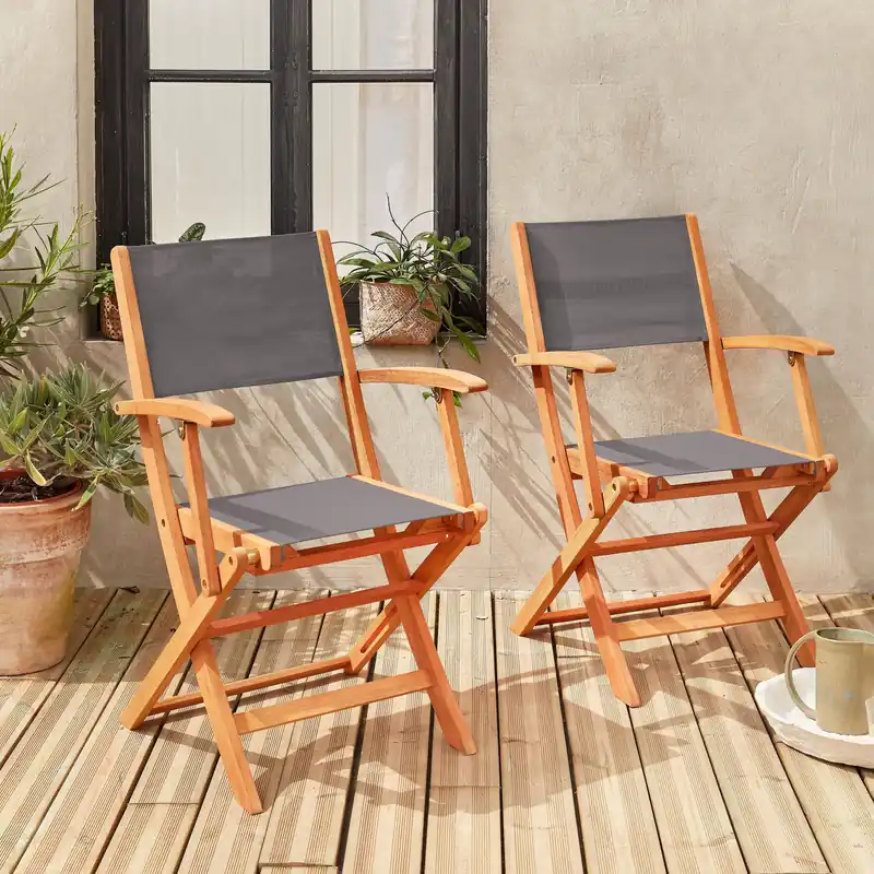 Silla de jardín plegable de madera de eucalipto, set de 2 - Sillas de jardín