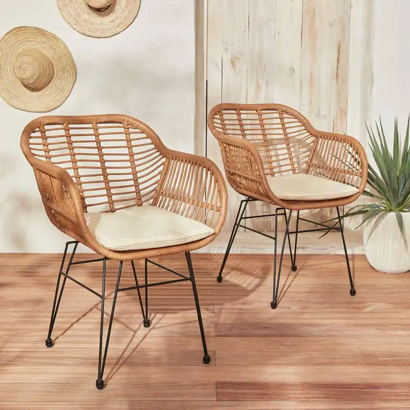 Sillón de resina de bambú y efecto metálico, set de 2 - Sillas de jardín