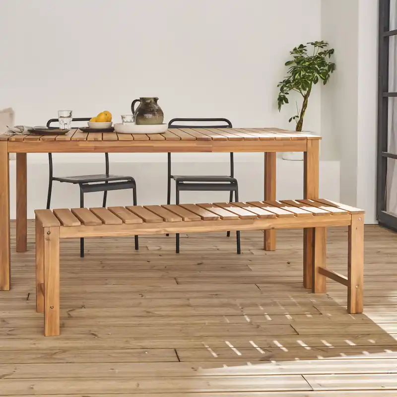 Banco de madera clara, 140cm - Sillas de jardín