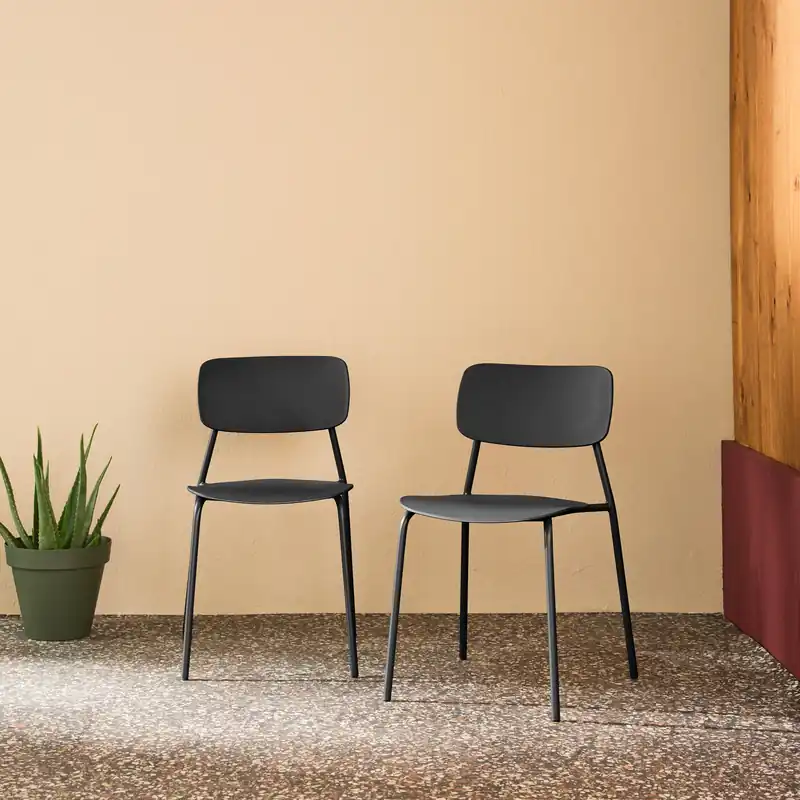Silla de jardín apilable de acero y plástico, set de 2 - Sillas de jardín