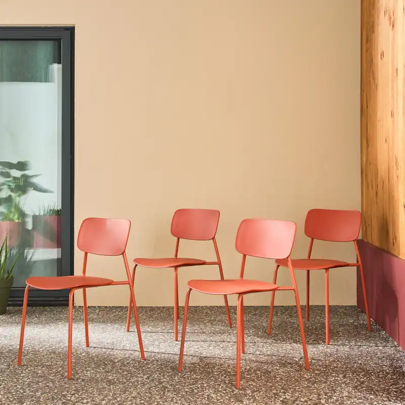 Silla de jardín apilable de acero y plástico, set de 4 - Sillas de jardín