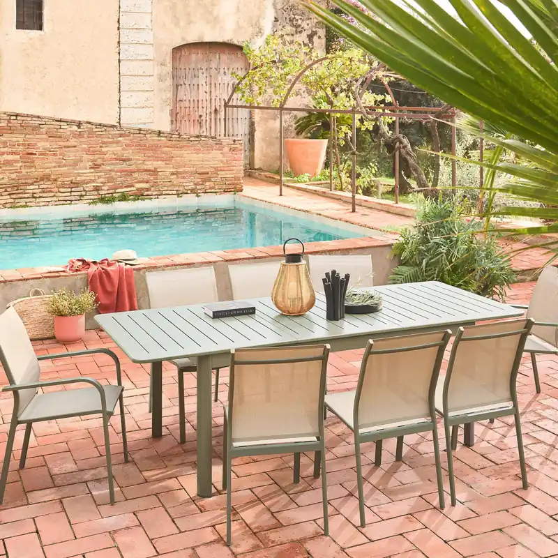Silla de jardín apilable de aluminio y textilene, set de 4 - Sillas de jardín