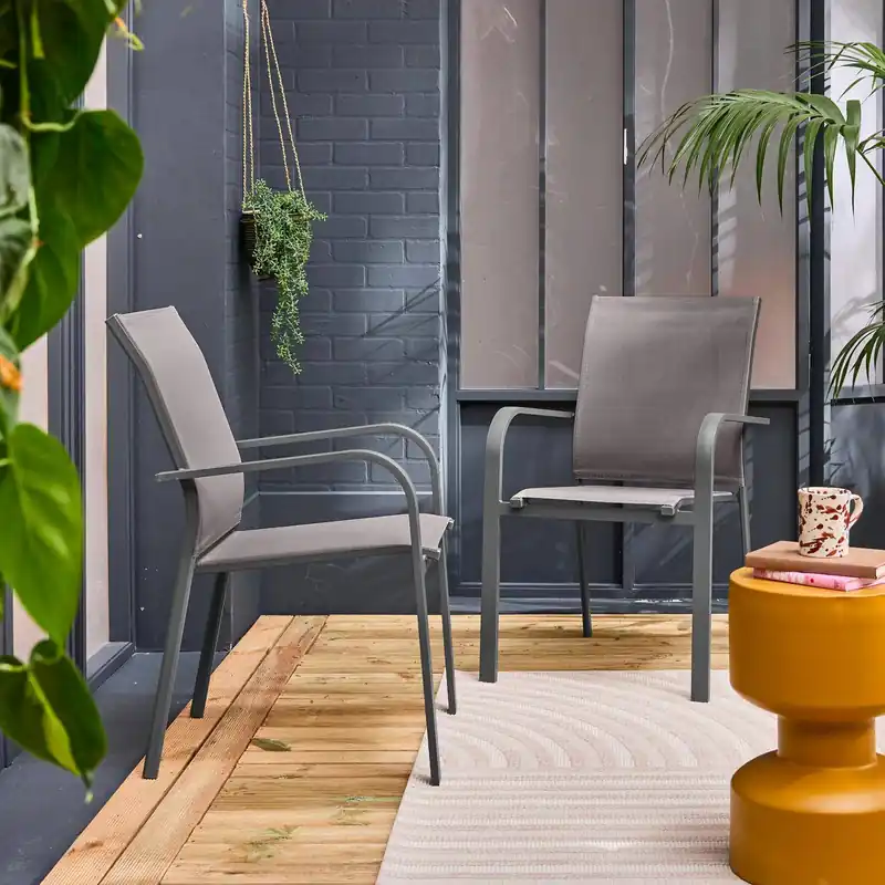 Silla de jardín apilable de aluminio y textileno, set de 2 - Sillas de jardín