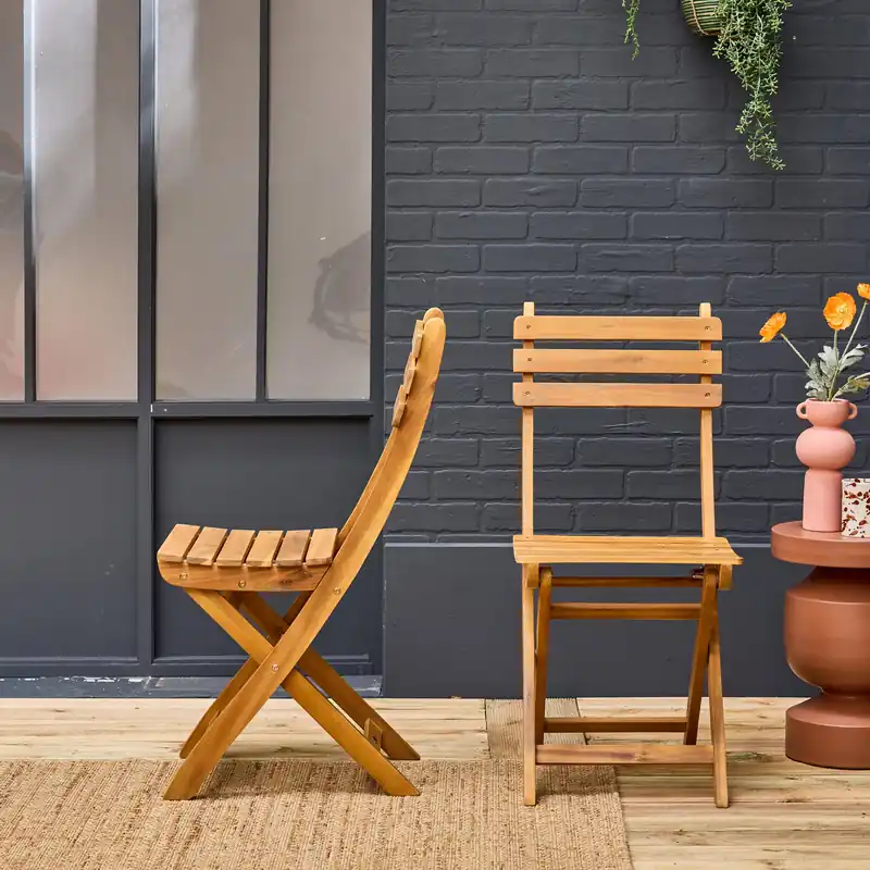 Silla de jardín plegable de madera de acacia (lote de 2) - Sillas de jardín