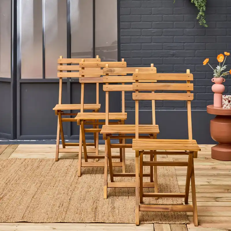 Silla de jardín plegable madera de acacia, set de 4 - Sillas de jardín
