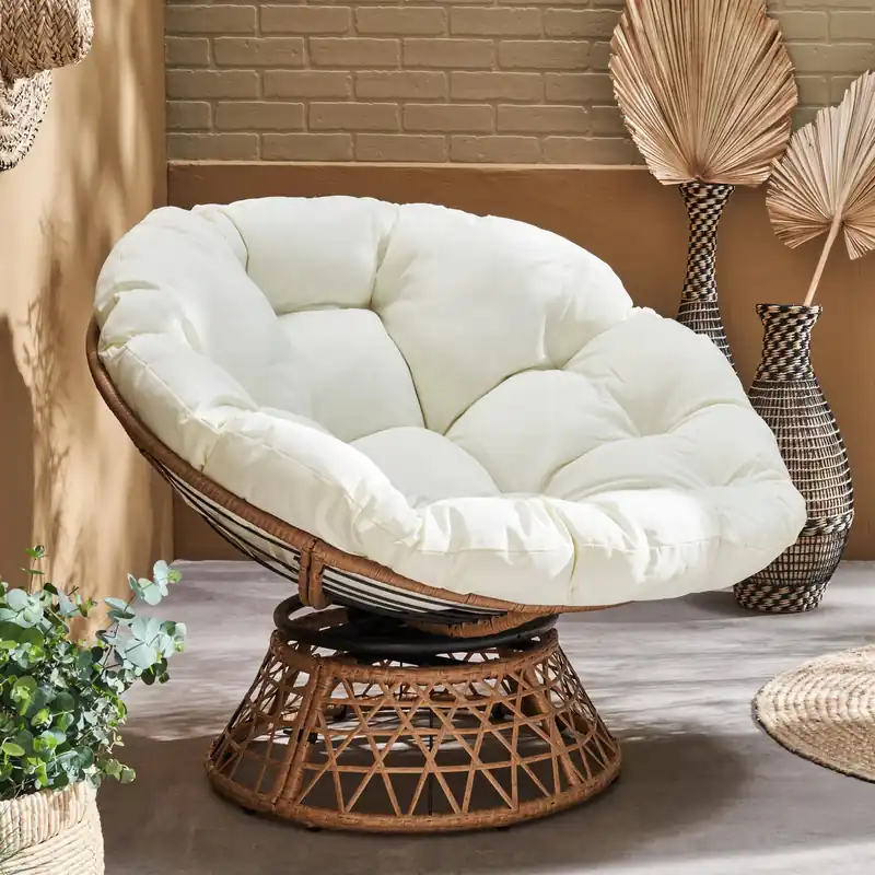 Sillón papasan giratorio en poliratán, para exterior/interior, 96cm - Sillas de jardín