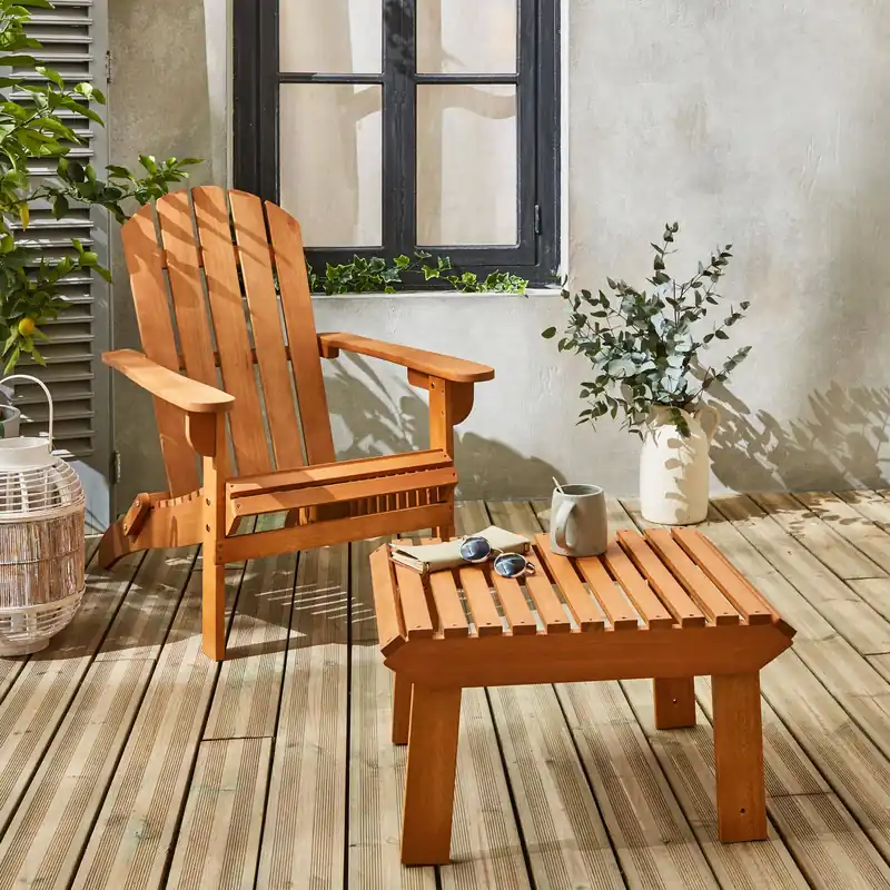 Sillón de jardín y mesa de centro con patas de madera - Sillas de jardín