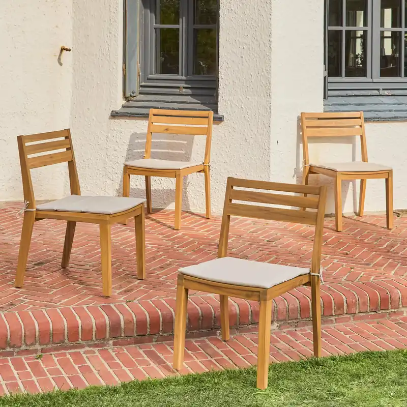 Silla de jardín de madera de acacia con cojín, set de 4 - Sillas de jardín