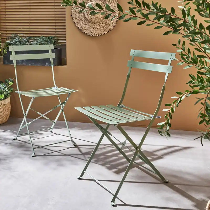 Set sillas de jardín plegables de metal, 2 asientos