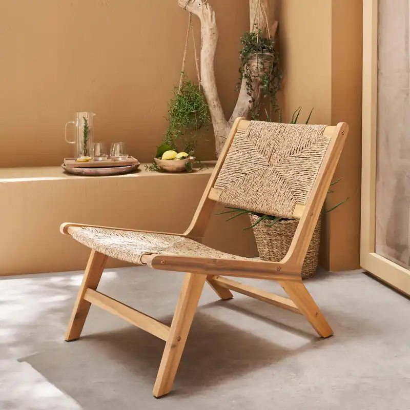 Sillón de jardín de madera y resina efecto paja - Sillas de jardín