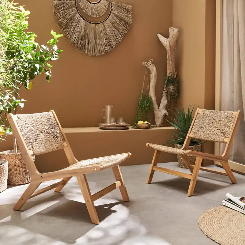 Sillón de jardín de madera y resina, set de 2 - Sillas de jardín