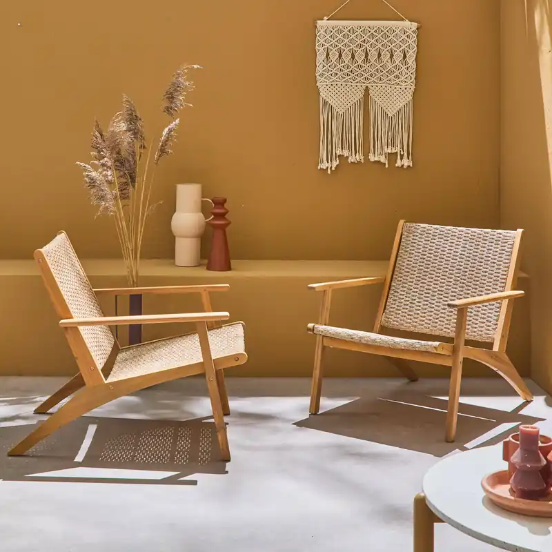 Sillón reclinable de madera y resina, set de 2 - Sillas de jardín