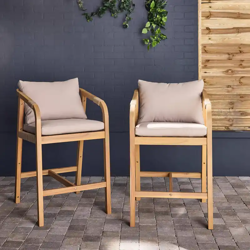 Silla de jardín altas de madera de acacia y cuerda, set de 2 - Sillas de jardín