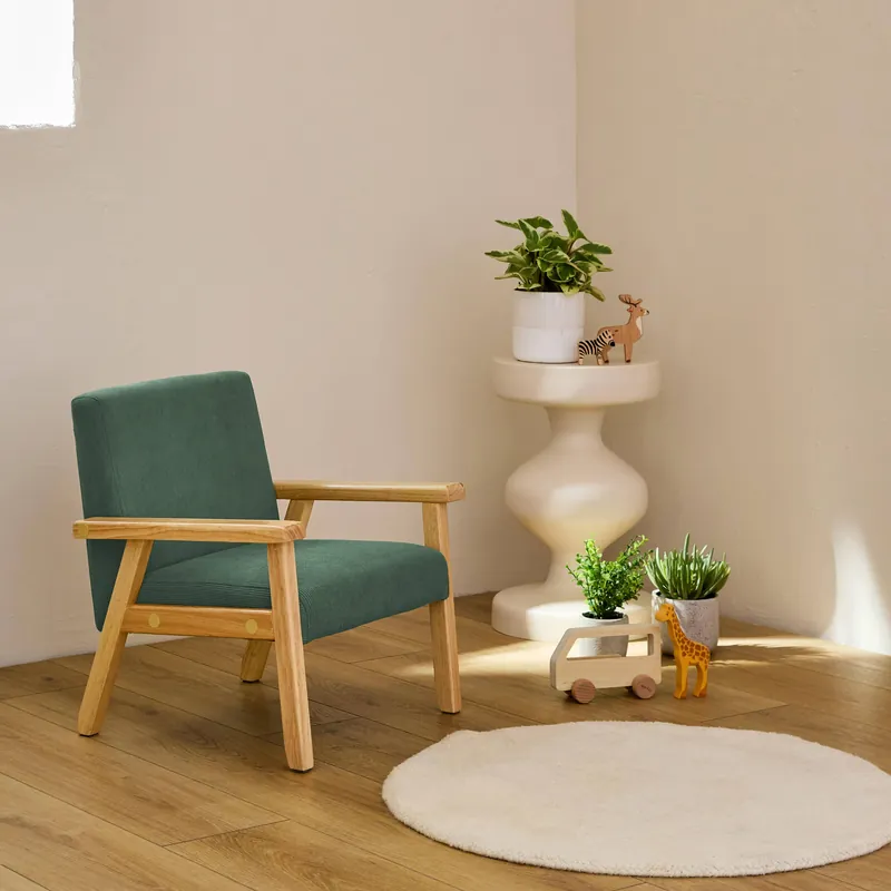 Sillón infantil escandinavo de pana y madera de caucho - Mesas, sillas y taburetes infantiles