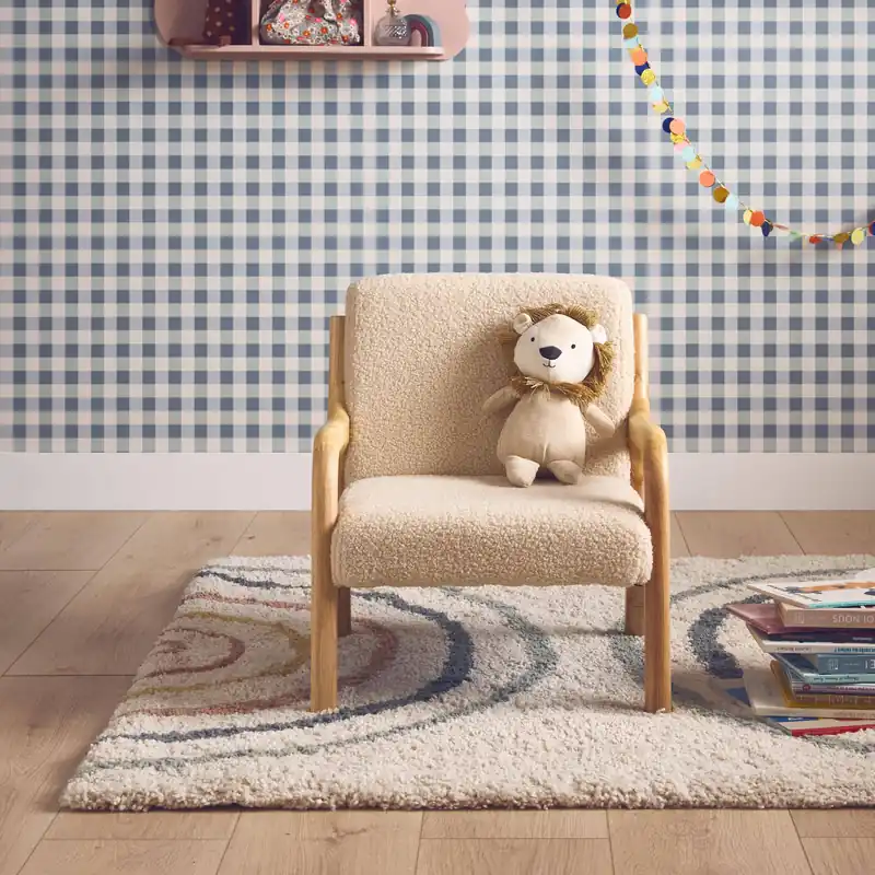 Sillón infantil escandinavo de madera y tela borreguito - Mesas, sillas y taburetes infantiles
