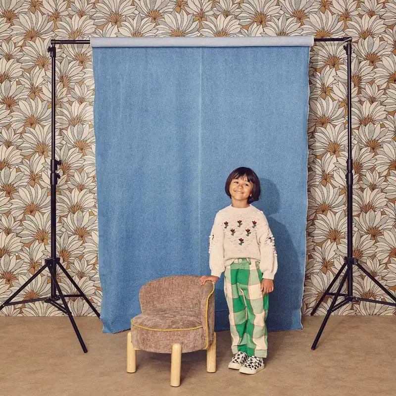 Sillón vintage infantil de madera de hevea y tela de chenilla - Mesas, sillas y taburetes infantiles