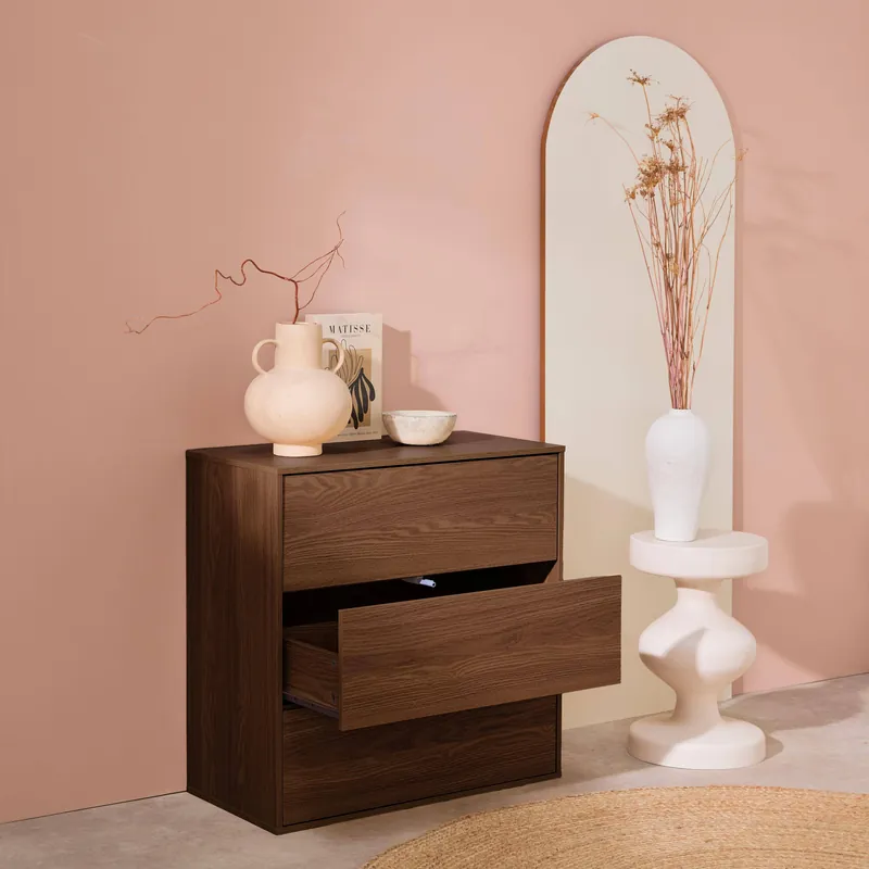 Cómoda efecto madera, 3 cajones - Muebles de almacenamiento