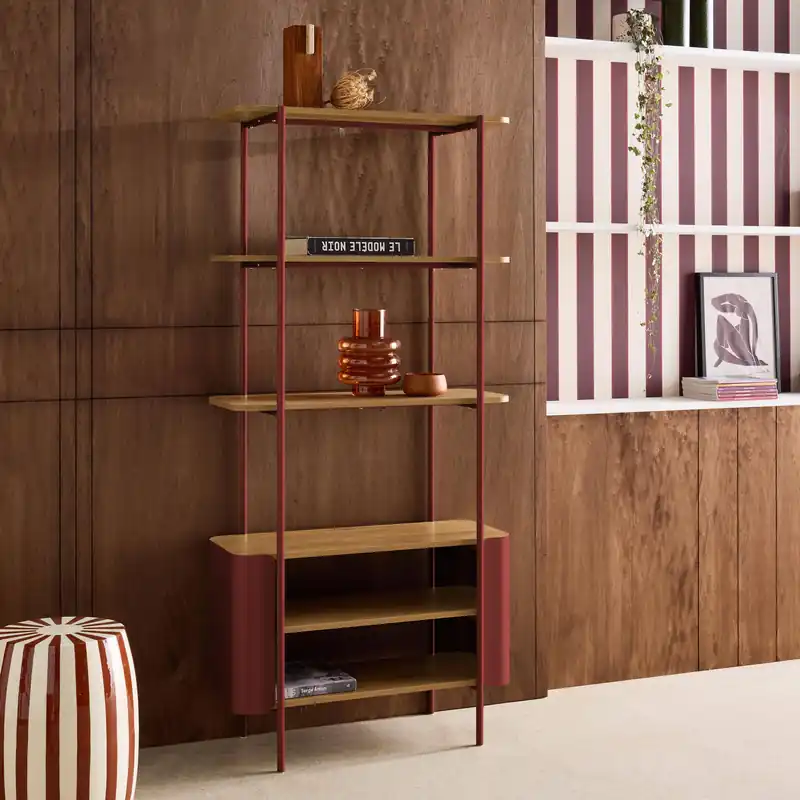 Estantería de metal curvado y madera, 6 niveles - Muebles de almacenamiento