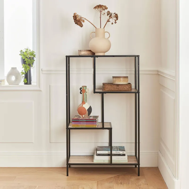 Estantería industrial de metal efecto madera, 4 niveles - Muebles de almacenamiento