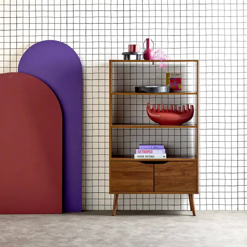 Estantería efecto nogal, 2 puertas, 3 niveles - Muebles de almacenamiento