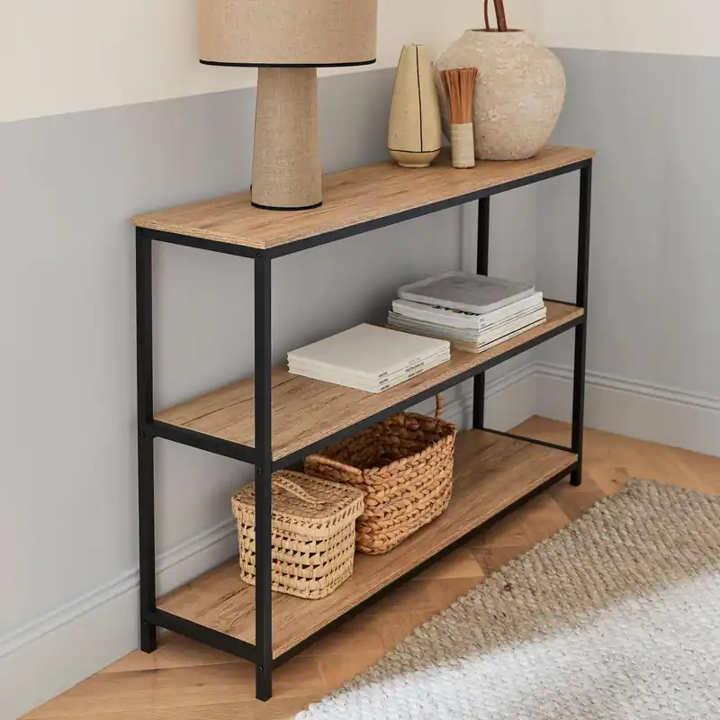 Estantería estilo industrial de metal y efecto madera, 3 niveles, 120 cm - Muebles de almacenamiento