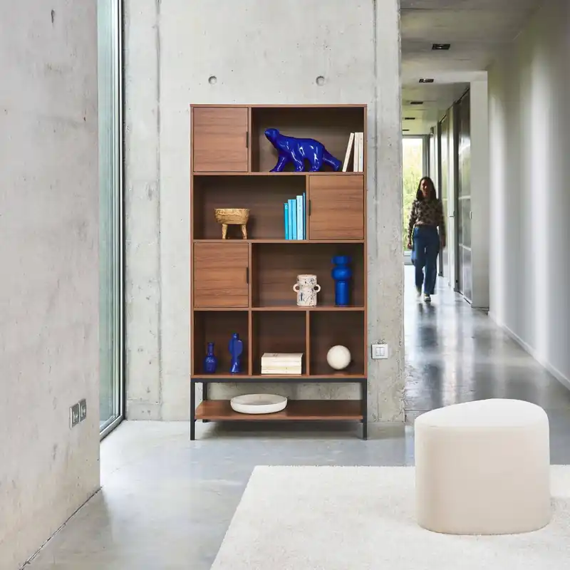 Librería de nogal, 9 compartimentos - Muebles de almacenamiento